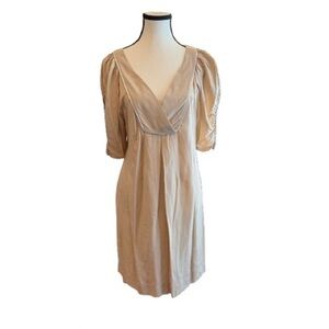 Anthropologie Hype 100% Silk Puff Sleeve Champagne cocktail Dress style 7314818